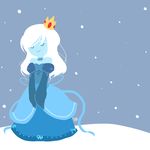  1girl adventure_time blue_skin crown dress ice_queen snow white_hair yhin 