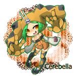  bad_id bad_pixiv_id bare_shoulders breasts cerebella_(skullgirls) character_name chibi cleavage detached_sleeves double_v green_hair hat highres large_breasts living_clothes orange_eyes pigeon-toed rin10 skull skullgirls sleeves_past_wrists smile thighhighs v vice-versa_(skullgirls) 