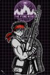  1girl absurdres ammunition_belt ammunition_pouch artist_name assault_rifle bandana copyright_logo copyright_name glasses grid_background gun hearts_of_iron highres holding holding_gun holding_weapon judy_ramirez_(igniting_barrage) logo m16 muscular muscular_female partially_colored pouch rifle short_hair sleeveless soldier solo tank_top the_fire_rises unop_k weapon 