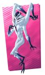  2_toes 3:5 3_fingers 4_arms 9_eyes absurd_res alien alien_anatomy alpha_channel ambiguous_gender arms_above_head ben_10 blue_markings cartoon_network claws digitigrade fan_character feet fingers hi_res highbreed light lighting lumen_fox markings multi_arm multi_eye multi_limb pink_background pink_eyes shaded signature simple_background solo spikes spikes_(anatomy) toes unusual_anatomy unusual_eyes white_body 