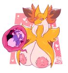  2026 ambiguous_gender ambiguous_prey anthro anthro_pred anthro_prey areola arm_tuft big_areola big_breasts big_nipples biped black_body black_fur blush braixen breast_vore breasts canid canine cheek_tuft colored cutaway digital_media_(artwork) dipstick_tail duo endosoma eyelashes eyes_closed facial_markings facial_tuft female female_anthro female_pred fluffy forehead_markings front_view fully_inside fur generation_6_pokemon generation_9_pokemon head_markings heart_symbol hearts_around_body hi_res huge_breasts inner_ear_fluff internal larger_anthro larger_female larger_pred male_(lore) mammal markings mature_anthro mature_female mega_delphox mega_evolution mooexe multicolored_body multicolored_fur nintendo nipples nude nude_ambiguous nude_anthro nude_female nue_stargazer orange_body orange_eyes orange_fur orange_inner_ear_fluff orange_nose pink_areola pink_nipples pokemon pokemon_(species) pupils purple_inner_ear_fluff purple_tail purple_tail_tip red_body red_fur red_inner_ear_fluff safe_vore shoulder_tuft signature simple_background sitting size_difference smaller_ambiguous smaller_anthro smile soft_vore tail tail_markings tuft two_tone_tail unusual_vore vore white_body white_ears white_fur white_tail yellow_body yellow_ears yellow_fur 