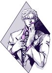  formal gedoooo jojo_no_kimyou_na_bouken kira_yoshikage male_focus monochrome nail_polish necktie purple_eyes severed_hand solo suit 