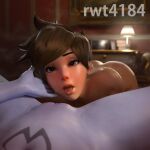  2girls 3d after_cunnilingus artist_name ass blurry blush brown_hair colored_skin depth_of_field eyeshadow hand_on_another's_cheek hand_on_another's_face indoors lamp makeup multiple_girls nude open_mouth overwatch purple_skin pussy rwt4184 short_hair solo_focus spiked_hair spread_legs tracer_(overwatch) uncensored widowmaker_(overwatch) yuri 