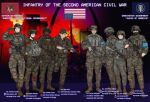  2girls 6+boys american_flag assault_rifle baseball_cap boots brown_hair bulletproof_vest character_name dark-skinned_male dark_skin glasses goggles gun hat hearts_of_iron helmet highres iaart1 knee_pads long_sleeves m16 masie_fletcher_(igniting_barrage) mask military_uniform mouth_mask multiple_boys multiple_girls nervous_sweating official_art peaked_cap rifle running scope shirt skull_print smoke_grenade soldier surgical_mask sweat the_fire_rises united_states_army weapon yellow_eyes 