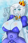  1girl adventure_time blue_skin breasts crown genderswap huge_breasts ice_queen long_hair white_hair 