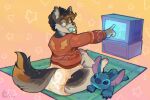  absurd_res ambiguous_gender anthro artist_logo black_body black_fur black_nose black_spots black_tail bri_(kalash) brown_body brown_ears brown_fur brown_spots brown_tail canid canine canis character_plushie claws clean_diaper clothed clothing coyote crt diaper dipstick_tail disney eyewear fur gesture glasses green_eyewear green_glasses green_pacifier green_rug hand_gesture hand_on_knee hand_on_leg hi_res inner_ear_fluff lilo_and_stitch logo looking_back mammal markings mole_(marking) multicolored_body multicolored_fur multicolored_spots multicolored_tail notched_ear object_in_mouth on_rug open_mouth open_smile orange_body orange_claws orange_clothing orange_fur orange_spots orange_sweater orange_tail orange_tail_tip orange_toe_claws orange_topwear ozzybear pacifier pacifier_in_mouth pattern_background plushie pointing round_glasses rug seam_(sewing) sharp_teeth simple_background sitting smile solo spots spotted_body spotted_fur spotted_markings spotted_tail stitch_(lilo_and_stitch) sweater tail tail_markings tan_body tan_fur tan_inner_ear tan_inner_ear_fluff tan_spots teeth toe_claws topwear trans_(lore) trans_woman_(lore) tuft wearing_diaper wearing_glasses whisker_spots 
