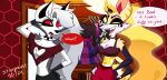  2024 4_arms alternate_costume anthro arthropod bee big_breasts bisexual_pride_colors black_bottomwear black_clothing black_shorts bottomwear bra breasts canid canid_demon canine cleavage cleavage_cutout closet clothed clothing clothing_swap collar cutout demon dialogue duo english_text female fingerless_gloves fire flaming_hair fox fur gloves gloves_(marking) grey_body grey_fur grey_hair hair handwear hellaverse hellhound helluva_boss hi_res hymenopteran insect lgbt_pride long_hair loona_(helluva_boss) mammal markings midriff multi_arm multi_limb mythological_canine mythological_creature mythology pattern_bottomwear pattern_clothing pattern_skirt pink_eyes plaid plaid_bottomwear plaid_clothing plaid_skirt pride_color_bottomwear pride_color_clothing pride_color_skirt pride_colors pseudo_hair queen_bee-lzebub_(helluva_boss) red_bottomwear red_clothing red_sclera red_shorts shirtless shorts skirt spiked_collar spikes starpaintart text underwear white_body white_eyes white_fur yellow_body yellow_fur yellow_sclera 