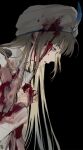  1boy androgynous black_background blonde_hair blood blood_on_clothes blood_on_face blood_splatter captain_nemo_(fate) captain_nemo_(first_ascension)_(fate) chinese_commentary commentary_request fate/grand_order fate_(series) from_side hand_on_own_chest highres injury long_hair long_sleeves male_focus mimulishizi nemo_(fate) open_mouth profile simple_background solo turban upper_body 