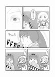  bow casual comic drill_hair fat greyscale guruto hair_bow hood hoodie long_hair mahou_shoujo_madoka_magica monochrome multiple_girls ponytail sakura_kyouko school_uniform tears tomoe_mami translation_request twin_drills twintails vomit 