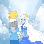  1boy 1girl adventure_time blonde_hair blue_skin finn ice_queen white_hair yhin younger 