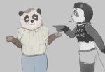  2026 5_fingers age_difference amomw angry anthro bear belt beneath_the_trees_where_nobody_sees bent_arm big_breasts biped black_belt black_body black_bracelet black_collar black_ears black_eyebrows black_fur black_hair black_inner_ear black_nose blue_bottomwear blue_clothing blue_pants bodily_fluids bodypaint bottomwear bracelet breast_size_difference breasts brown_belt brown_body brown_fur clothed clothed_anthro clothed_female clothing collar crop_top curved_eyebrows dark_body dark_fur dark_hair digital_drawing_(artwork) digital_media_(artwork) duo english_text eyebrows eyelashes face_paint fan_character fangs female fingers fishnet_clothing fishnet_legwear frown fully_clothed fully_clothed_anthro fully_clothed_female fur fur_tuft gesture giant_panda grey_background grey_bottomwear grey_clothing grey_ears grey_inner_ear grey_pants grin grinning_at_another hair hand_gesture head_tuft hi_res humanoid_hands jewelry legs_together legwear light_body light_fur looking_at_another mammal mature_anthro mature_female monotone_background multicolored_body multicolored_clothing multicolored_crop_top multicolored_fur multicolored_shirt multicolored_topwear navel navel_piercing nervous nervous_smile nervous_sweat no_irises older_female open_frown open_mouth pants pattern_clothing pattern_shirt pattern_topwear piercing pointing pointing_at_another pointy_ears prick_ears pseudo_hair pupils samantha_strong shirt short_hair simple_background small_pupils smile smiling_at_another snout spiked_bracelet spikes standing striped_clothing striped_shirt striped_topwear stripes studded_collar studs sweat sweatdrop teeth text text_on_clothing text_on_crop_top text_on_shirt text_on_topwear thick_eyebrows thick_thighs topwear tuft two_tone_body two_tone_clothing two_tone_crop_top two_tone_fur two_tone_shirt two_tone_topwear white_body white_fur white_sclera white_text younger_female 
