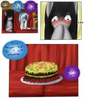  black_hair blue_hair cake comic dialog duo english_text equine female feral food friendship_is_magic fur grey_fur hair hewhoerasesmost horn horse inside mammal my_little_pony octavia_(mlp) pony purple_eyes sitting text two_tone_hair unicorn vinyl_scratch_(mlp) white_fur 