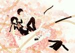  1girl braid camera cherry_blossoms closed_eyes cutting_hair diploma faceless faceless_male film_cartridge film_strip gakuran jacket lying original photo_(object) satou_odori school_uniform scissors serafuku severed_hair sleeping uniform 