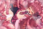  1girl ahoge arms_up ass_visible_through_thighs blush braid breasts censored closed_eyes clothes_lift gesei_sowa grabbed_by_tentacles heart heart_censor highres lifting_another's_clothes long_hair navel necktie nipple_stimulation nipple_tweak nipples no_panties open_clothes open_mouth open_shirt original pink_shirt plaid_clothes plaid_skirt pussy_juice rape red_hair red_necktie restrained ribbon shirt skirt skirt_lift slime_(substance) small_breasts spread_legs tentacle_sex tentacles thighs vaginal very_long_hair 