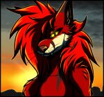  absurd_res anthro canid canine cloud cloudy_sky colored eyelashes female fox fur glowing glowing_eyes hair hi_res ira_(ira_the_carnivore) ira_the_carnivore long_hair mammal piercing_eyes piercing_gaze red_body red_fox red_hair rim_light shaded shadow sky snaggle_tooth solo spiky_hair stare sunset true_fox tuft whisker_spots whiskers 