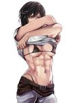  abs bad_id bad_pixiv_id belt bikini bikini_under_clothes black_hair breasts brown_eyes highleg highleg_bikini highleg_swimsuit jun_jun medium_breasts micro_bikini midriff mikasa_ackerman muscle muscular_female navel shingeki_no_kyojin short_hair solo swimsuit swimsuit_under_clothes underboob undressing 