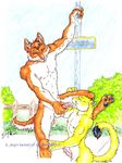  anthro arm_support b_dog bipedal black_markings black_pawpads blue_eyes bus_stop canine colored_pencil_(art) cougar countershade_tail cum cum_in_mouth cum_inside cum_on_face cum_on_penis dipstick_tail duo ear_fluff eyes_closed feline fellatio fence fox fur gay grass grip hair hand_on_thigh interspecies kneeling leg_over_shoulder male mammal markings masturbation muscles nature nipples on_one_leg oral oral_sex orange_fur orange_hair outside penis pink_nipples pink_nose pink_penis public sex sidewalk signpost small_penis spread_legs spreading standing tongue tongue_out traditional_media white_countershading white_nails yellow_fur 