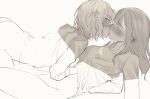  2girls bang_dream! bang_dream!_it's_mygo!!!!! blush bottomless closed_eyes commentary_request ear_blush greyscale hand_under_clothes hand_under_shirt long_hair misumi_uika monochrome multiple_girls shirt short_hair sweat togawa_sakiko tpt3p yuri 