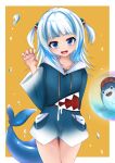  bloop_(gawr_gura) blue_hoodie blue_nails blue_streaks fins fish_tail gawr_gura gawr_gura_(1st_costume) grey_hair highres hololive hololive_english hood hoodie looking_at_viewer medium_hair moezi multicolored_hair nail_polish open_mouth shark_girl shark_tail sharp_teeth smile solo streaked_hair tail teeth two_side_up upper_teeth_only virtual_youtuber 
