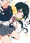  black_hair clenched_hands foreshortening gj jacket long_hair original red_eyes school_uniform scrunchie skirt solo twintails 