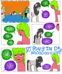  black_hair comic cutie_mark dialog english_text equine eyes_closed female feral friendship_is_magic fur green_eyes green_fur green_hair grey_fur group hair hewhoerasesmost horse inside male mammal my_little_pony octavia_(mlp) orange_hair pink_fur pony purple_eyes standing table text 