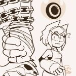  1:1 anthro armor black_and_white bladed_weapon bodily_fluids button_prompt chain circle_button clothed clothed_anthro clothed_female clothing crossover domestic_cat duo european_mythology eyewear eyewear_on_head felid feline felis female female_anthro female_focus fur gameoverse gameplay_mechanics gesture glitch_productions god_of_war goggles goggles_on_head greek_mythology hand_gesture human imminent_death kit_bodega kratos line_art looking_at_another looking_back looking_back_at_another male mammal monochrome mostly_offscreen_character muscular mythology playstation scared snout sony_corporation sony_interactive_entertainment sweat sweatdrop vambrace wide_eyed 
