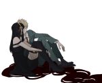 1boy 1girl black_boots black_dress black_hair black_shoes blonde_hair boots breasts closed_eyes collared_shirt couple dress earrings flower full_body gold_earrings gold_hairband green_jacket green_pants green_suit hair_flower hair_ornament hairband hetero high-low_dress highres hugging_own_legs husband_and_wife jacket jewelry kiss long_hair medium_breasts necktie pants red_flower red_necktie red_rose rose shirt shoes short_hair sitting spy_x_family suit suit_jacket t_riangle thigh_boots twilight_(spy_x_family) very_long_hair white_background white_shirt yor_briar 