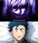 absurdres bandaid bandaid_on_face black_eyes black_hair commentary cursed_spirit_(jujutsu_kaisen) english_commentary grey_hair highres jujutsu_kaisen jujutsu_kaisen_modulo long_hair magimeoka mahito_(jujutsu_kaisen) okkotsu_tsurugi open_mouth short_hair stitched_face stitches sweatdrop 