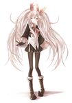  black_legwear boots buran_(kure) fingerless_gloves gloves long_hair looking_at_viewer one_eye_closed original pale_skin pantyhose simple_background solo standing twintails white_hair yellow_eyes 