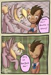  amber_eyes blonde_hair blue_eyes bow_tie brown_hair clothing comic cute derpy_hooves_(mlp) dialog doctor_whooves_(mlp) duo english_text equine eyes_closed female feral flying flying_sweatdrops friendship_is_magic fur grey_fur hair hi_res horse long_hair male mammal midnameowfries my_little_pony open_mouth pegasus plaid pony smile text tongue wings yellow_eyes 