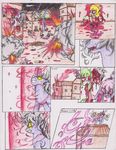  blonde_hair blood chaostone choastone comic dialog english_text equine explosion female feral fire friendship_is_magic frown fur glowing glowing_eyes gore group guts hair horn horse long_hair looking_at_viewer mammal my_little_pony open_mouth plain_background pony purple_fur red_eyes smile teeth text tongue twilight_sparkle_(mlp) unicorn 