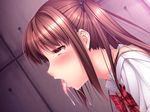  1girl aftersex ahegao animated animated_gif blush brown_hair censored cum fellatio hand_on_head jc_rachi_kankin_rape oral school_uniform sex soft_circle_courreges sweat tears 