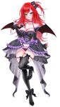  1girl black_dress black_panties black_thighhighs breasts cleavage commentary dress elly_(vtuber) green_eyes high_heels highres indie_virtual_youtuber io_07 large_breasts long_hair looking_at_viewer open_mouth panties red_hair solo thighhighs underwear virtual_youtuber 