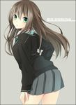  bad_id bad_pixiv_id brown_hair cardigan character_name from_behind green_eyes i_m_a idolmaster idolmaster_cinderella_girls long_hair looking_back necktie school_uniform shibuya_rin skirt solo 