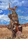  aardvark bloodhound_omega bracelet claws desert ear_piercing jewelry male muscles necklace piercing polearm shield solo spear tribal 