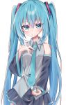  1girl absurdres aqua_eyes aqua_hair aqua_necktie aqua_trim bare_shoulders black_skirt black_sleeves blush breasts cigarette collared_shirt commentary commission detached_sleeves expressionless fingernails front_slit grey_shirt hair_between_eyes hair_ornament hand_up hatsune_miku highres holding holding_cigarette holding_lighter jitome lighter long_hair long_sleeves looking_at_viewer medium_breasts miniskirt necktie parted_lips shiroma_renri shirt skirt sleeveless sleeveless_shirt smoke smoke_trail smoking solo standing transparent_background twintails upper_body very_long_hair vocaloid wide_sleeves zettai_ryouiki zippo_lighter 