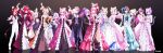  6+girls :d ahoge animal_ears aqua_ascot arm_up ascot azki_(hololive) black_hair black_jacket black_pants black_shirt black_shoes black_suit blonde_hair blue_dress bow bowtie braid cat_ears cat_girl cat_tail closed_mouth coattails collared_shirt colored_inner_hair commentary_request copyright_notice dog_ears dog_girl dog_tail dress fox_ears fox_girl fox_tail frilled_dress frills full_body fuwawa_abyssgard goroo_(eneosu) grey_vest hakos_baelz hakui_koyori halo heterochromia highres holding holding_mask hololive hololive_dev_is hololive_english horns irys_(hololive) jacket kazama_iroha koganei_niko la+_darknesss long_dress long_hair looking_at_viewer mask mococo_abyssgard mori_calliope multicolored_hair multiple_girls nekomata_okayu official_art omaru_polka open_mouth pant_suit pants pink_ascot pink_dress pink_hair ponytail purple_dress purple_hair purple_vest red_bow red_bowtie red_hair reflection reflective_floor rindo_chihaya shirt shoes short_hair sidelocks smile standing star_halo streaked_hair suit suit_jacket tail tailcoat takane_lui tokoyami_towa traditional_bowtie two_side_up vest virtual_youtuber white_hair white_jacket white_pants white_shirt white_suit white_vest wolf_ears wolf_girl wolf_tail yellow_dress 