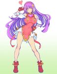  1girl :3 asamiya_athena back_ribbon blunt_ends blunt_tresses blush boots breasts chinese_clothes chinese_knot closed_mouth clothing_cutout commentary_request covered_navel dress earrings ekazuki_(ff14_himechan) fingerless_gloves fold-over_gloves frilled_skirt frilled_sleeves frills full_body gem gloves gold_trim gradient_background green_background hair_between_eyes hair_ornament hair_ribbon hairband hand_on_own_hip headband heart highres jewelry large_breasts long_hair looking_at_viewer miniskirt necklace official_alternate_costume one_eye_closed pelvic_curtain psycho_soldier purple_eyes purple_gem purple_hair red_boots red_dress red_gem red_gloves red_hairband red_headband red_ribbon ribbon shoulder_cutout skirt smile snk solo star_(symbol) star_hair_ornament swept_bangs tassel the_king_of_fighters the_king_of_fighters_xv w w_over_eye white_background white_ribbon white_skirt white_sleeves 