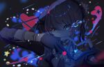  absurdres ascot beret blue_ascot bracelet commentary_request crown gloves hat highres hololive hoshimachi_suisei hoshimachi_suisei_(1st_costume) jacket jewelry mini_crown partially_fingerless_gloves plaid_clothes plaid_hat plaid_jacket side_ponytail star_(symbol) star_bracelet star_in_eye symbol_in_eye virtual_youtuber yukoko_yr 
