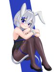  1boy animal_ear_hairband animal_ears basher black_leotard black_shoes blue_bow blue_eyes blush boros_(ouro_kronii) bow brown_pantyhose closed_mouth commentary crossdressing crossdressing_(mtf) english_commentary fake_animal_ears full_body grey_hair hair_between_eyes hair_bow hair_intakes hairband highres hololive hololive_english leotard looking_at_viewer male_focus male_playboy_bunny pantyhose personification playboy_bunny pointy_ears rabbit_ear_hairband rabbit_ears raised_inner_eyebrows shoes short_hair sitting snake_boy snake_tail solo split_mouth tail trap virtual_youtuber white_hairband white_wrist_cuffs wrist_cuffs 