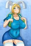  1girl adventure_time backpack bag blonde_hair blue_eyes breasts dr._amushi fionna genderswap huge_breasts solo 