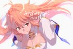  1girl archetype_earth arcueid_brunestud bare_shoulders blonde_hair breasts character_name cleavage commentary_request detached_collar detached_sleeves dress echo_(circa) fate/grand_order fate_(series) gloves grin large_breasts long_hair looking_to_the_side red_eyes smile very_long_hair white_dress white_gloves 