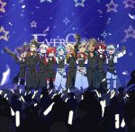  6+boys :d absurdres audience axel_syrios banzoin_hakka belt black_belt black_choker black_hair black_hands black_jacket black_pants black_shirt black_shorts black_tank_top blonde_hair blue_hair blue_hands brown_hair chest_belt choker colored_extremities commentary concert confetti crimzon_ruze cropped_jacket dark-skinned_male dark_skin english_commentary everyone finger_heart gavis_bettel glowstick goldbullet grin highres holding holding_microphone holostars holostars_english holostars_english_idol_uniform jacket josuiji_shinri jurard_t_rexford long_hair machina_x_flayon male_focus medium_hair microphone multicolored_hair multiple_boys nooooouuuuugat octavio official_alternate_costume open_mouth pants penlight_(glowstick) pink_hair ponytail purple_hair red_hair red_streaks regis_altare sharp_teeth shirt short_hair shorts sleeveless sleeveless_shirt smile stage star_(symbol) streaked_hair tank_top teeth v-neck virtual_youtuber white_belt white_hair white_jacket white_pants white_shorts 