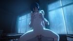  1boy 1girl black_hair breasts chainsaw_man classroom commentary completely_nude denji_(chainsaw_man) english_commentary girl_on_top grabbing_another's_breast green_eyes groping hair_between_eyes maplestar medium_breasts nipples nude penis pussy rain reverse_cowgirl_position reze_(chainsaw_man) sitting straddling thick_thighs thighs vaginal veins veiny_penis water_drop 