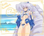  1girl bikini drill_hair female kyoukaisenjou_no_horizon long_hair nate_mitotsudaira neito_mitotsudaira ocean silver_hair solo swimsuit very_long_hair water yellow_eyes 