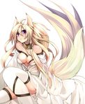  animal_ears blonde_hair breasts fox_ears fox_tail highres long_hair medium_breasts original purple_eyes saibashi simple_background solo tail thighhighs white_background white_legwear 