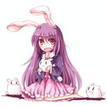  :3 animal_ears bad_id bad_pixiv_id barefoot bunny bunny_ears bunny_tail crescent dress_shirt fang full_body long_hair looking_at_viewer necktie open_mouth purple_hair red_eyes reisen_udongein_inaba satorichan shadow shirt simple_background sitting skirt sleeves_past_wrists solo suit_jacket tail touhou very_long_hair white_background yokozuwari |_| 