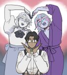  3boys aristocratic_clothes blue_scales colored_skin crossdressing crossdressing_(mtf) edward_hargrieve edwardian fish_boy freckles iridescent iridescent_hair iridescent_skin lachlann_(sframboob) male_focus monster_boy multiple_boys nixie_(mythology) oskar_(sframboob) scales sframboob short_hair siren_(mythology) siren_and_scientist sketch trap white_hair white_skin 