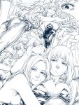  2girls :c :d anger_vein animal_ear_hairband animal_ears ass backless_leotard bare_shoulders blunt_bangs breasts clenched_hand closed_mouth commentary_request cup drinking_glass fake_animal_ears forced_hug fur_trim grabbing_another's_breast greyscale groping hairband hand_on_another's_head hand_up hatching_(texture) highres holding holding_tray indoors jcjiro jumping large_breasts leotard lips long_hair looking_ahead looking_at_another monochrome multiple_girls multiple_views nose open_mouth original pantyhose parted_hair pillar playboy_bunny rabbit_ears rabbit_tail sideboob sketch_background smile stool sweatdrop tail teeth tray v-shaped_eyebrows wine_glass wrist_cuffs 