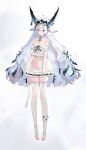  1girl absurdres animal_ears bare_shoulders barefoot black_ribbon blue_eyes breasts choker closed_mouth commentary_request dress frilled_choker frilled_dress frills full_body hair_ribbon halterneck hand_on_own_stomach hand_up highres long_hair long_sleeves maid_headdress navel original panties panties_visible_through_clothes paringgg ribbon see-through_clothes see-through_dress simple_background small_breasts solo standing stirrup_legwear toeless_legwear toes underwear variant_set very_long_hair white_background white_dress white_panties white_sleeves zettai_ryouiki 